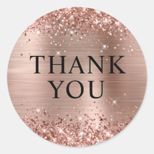Glitterende Roze Gouden Folie Dank Je Ronde Sticker