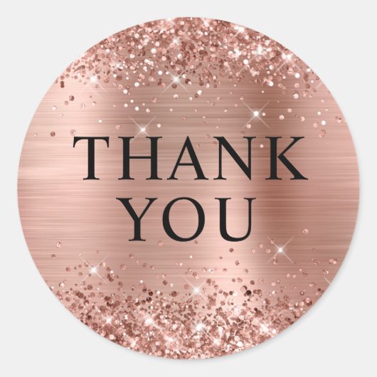 Glitterende Roze Gouden Folie Dank Je Ronde Sticker (Voorkant)