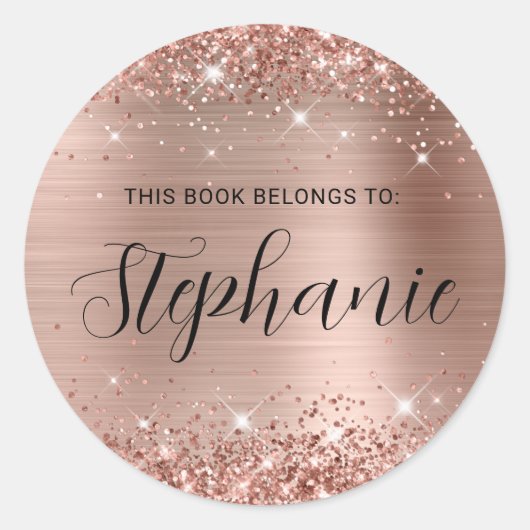 Glitterende Roze Gouden Folie Delicate Script Boek Ronde Sticker (Voorkant)