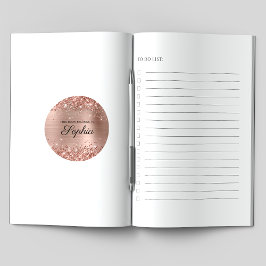 Glitterende Roze Gouden Folie Elegante Calligrafie Ronde Sticker