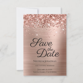 Glitterende Roze Gouden Folie Elegante Calligrafie Save The Date