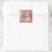 Glitterende Roze Gouden Folie Elegante Calligrafie Vierkante Sticker (Tas)