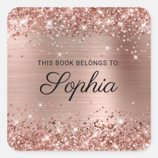 Glitterende Roze Gouden Folie Elegante Calligrafie Vierkante Sticker (Voorkant)