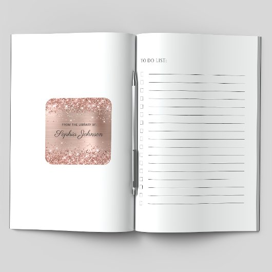 Glitterende Roze Gouden Folie Elegante Script Boek Vierkante Sticker