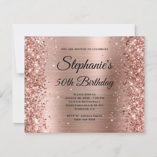 Glitterende Roze Gouden Folie Fancy Monogram 50 Ve (Voorkant)