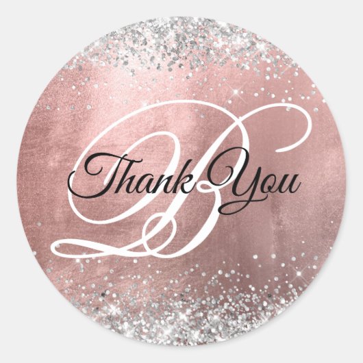 Glitterende Roze Gouden Folie Fancy Monogram Bedan Ronde Sticker (Voorkant)