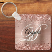 Glitterende Roze Gouden Folie Fancy Monogram Sleutelhanger (Voorkant)
