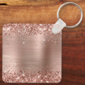 Glitterende Roze Gouden Folie Fancy Monogram Sleutelhanger (Achterkant)