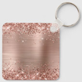 Glitterende Roze Gouden Folie Fancy Monogram Sleutelhanger (Achterkant)