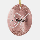 Glitterende Roze Gouden Folie Fantasie Monogram Keramisch Ornament (Rechts)