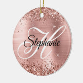 Glitterende Roze Gouden Folie Fantasie Monogram Keramisch Ornament (Links)