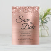 Glitterende Roze Gouden Folie Fantasie Schrift Save The Date (Staand voorkant)