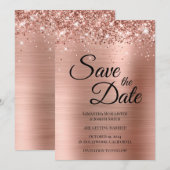 Glitterende Roze Gouden Folie Fantasie Schrift Save The Date (Voorkant / Achterkant)
