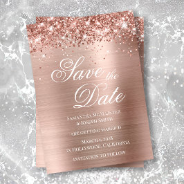 Glitterende Roze Gouden Folie Foto Save the Date Kaart
