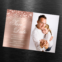 Glitterende Roze Gouden Folie Foto Save the Date Magnetische Uitnodiging