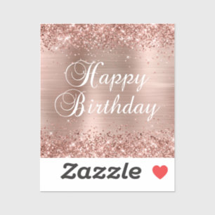 Glitterende Roze Gouden Folie Gelukkig Verjaardag Sticker