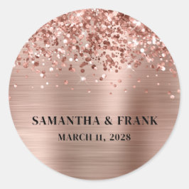 Glitterende Roze Gouden Folie Glam Bruiloft Ronde Sticker