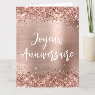 Glitterende Roze Gouden Folie Grote Joyeux Anniver Kaart