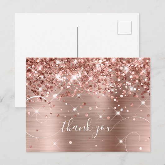 Glitterende Roze Gouden Folie Krullerig Schrift Da Briefkaart (Voorkant / Achterkant)