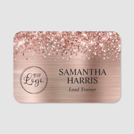 Glitterende Roze Gouden Folie Logo Naamplaatje (Voorkant)