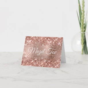 Glitterende Roze Gouden Folie Mazel Tov Kaart