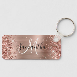 Glitterende Roze Gouden Folie Monogram Slanke Hori Sleutelhanger