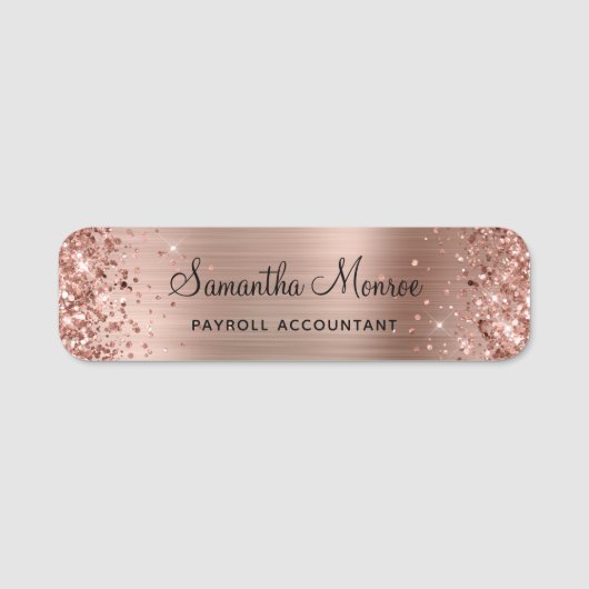 Glitterende Roze Gouden Folie Naamplaatje (Voorkant)