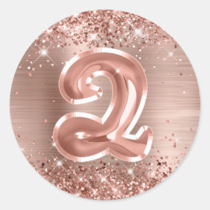 Glitterende Roze Gouden Folie Nummer 2 Verjaardag Ronde Sticker