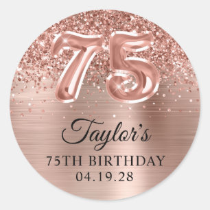 Glitterende Roze Gouden Folie Nummer 75 Verjaardag Ronde Sticker