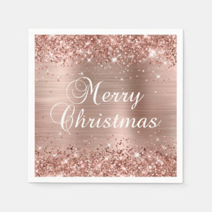 Glitterende Roze Gouden Folie Prettig Kerstfeest Servet