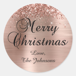 Glitterende Roze Gouden Folie Prettig Kerstmis Fam Ronde Sticker