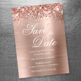 Glitterende roze gouden folie Save the Date Magnetische Uitnodiging