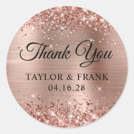 Glitterende Roze Gouden Folie Trouw Trouwkaart Ronde Sticker