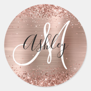 Glitterende Roze Gouden Folie Zwarte en Witte Mono Ronde Sticker