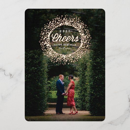 Glitterende Roze Gouden Gelukkig Nieuwjaar Folie Feestdagenkaart (Voorkant)