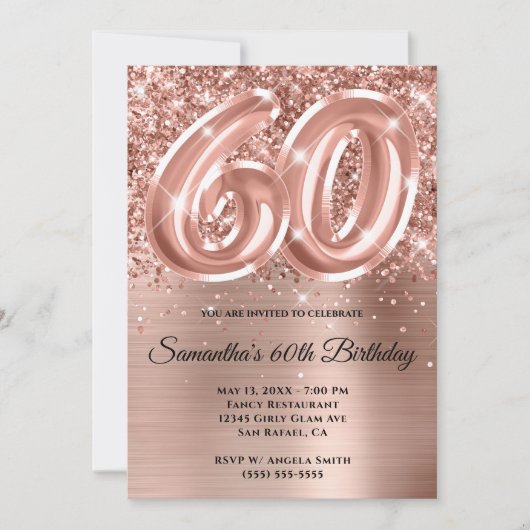 Glitterende Roze Gouden Glam 60e Verjaardag Kaart (Voorkant)