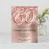 Glitterende Roze Gouden Glam 60e Verjaardag Kaart (Staand voorkant)