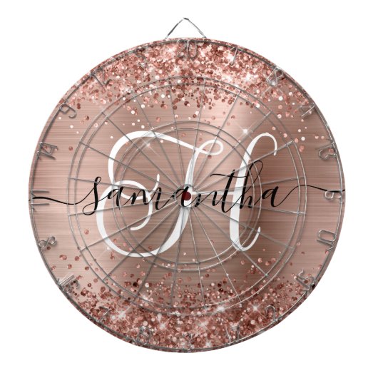 Glitterende Roze Gouden Glam Monogram Dartbord (Voorkant)