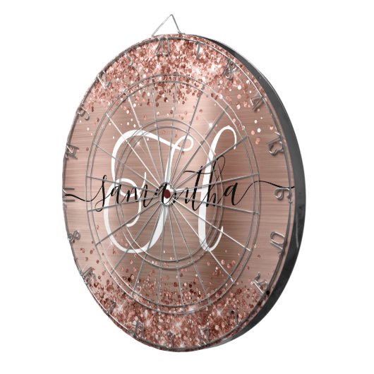 Glitterende Roze Gouden Glam Monogram Dartbord (Voorkant Rechts)
