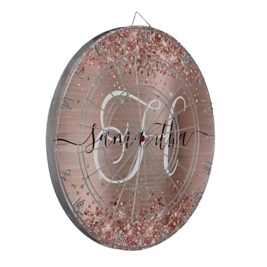Glitterende Roze Gouden Glam Monogram Dartbord (Voorkant Links)
