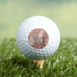 Glitterende Roze Gouden Glam Monogram Golfballen