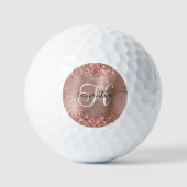 Glitterende Roze Gouden Glam Monogram Golfballen (Voorkant)