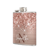 Glitterende Roze Gouden Glam Monogram Heupfles (Links)