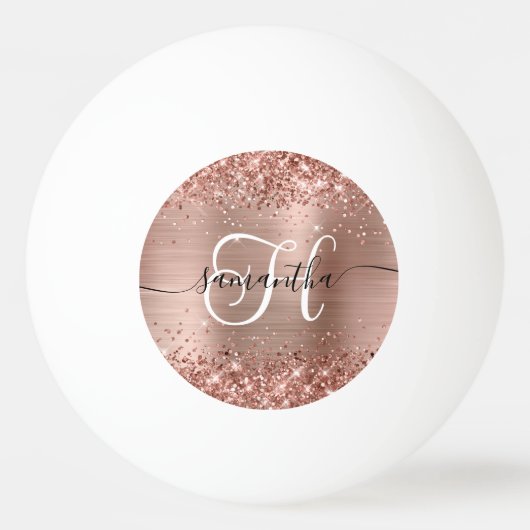 Glitterende Roze Gouden Glam Monogram Pingpongbal (Voorkant)