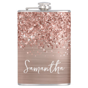 Glitterende Roze Gouden Glam Naam Heupfles