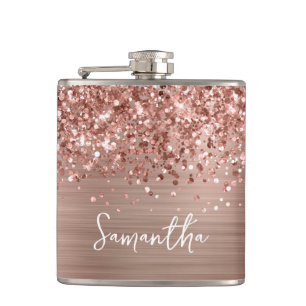 Glitterende Roze Gouden Glam Naam Heupfles