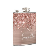 Glitterende Roze Gouden Glam Naam Heupfles (Rechts)