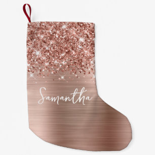 Glitterende Roze Gouden Glam Naam Kleine Kerstsok
