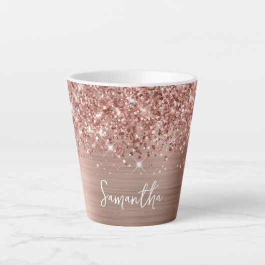 Glitterende Roze Gouden Glam Naam Latte Mok (Voorkant)