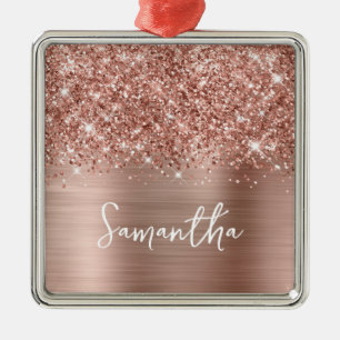 Glitterende Roze Gouden Glam Naam Metalen Ornament
